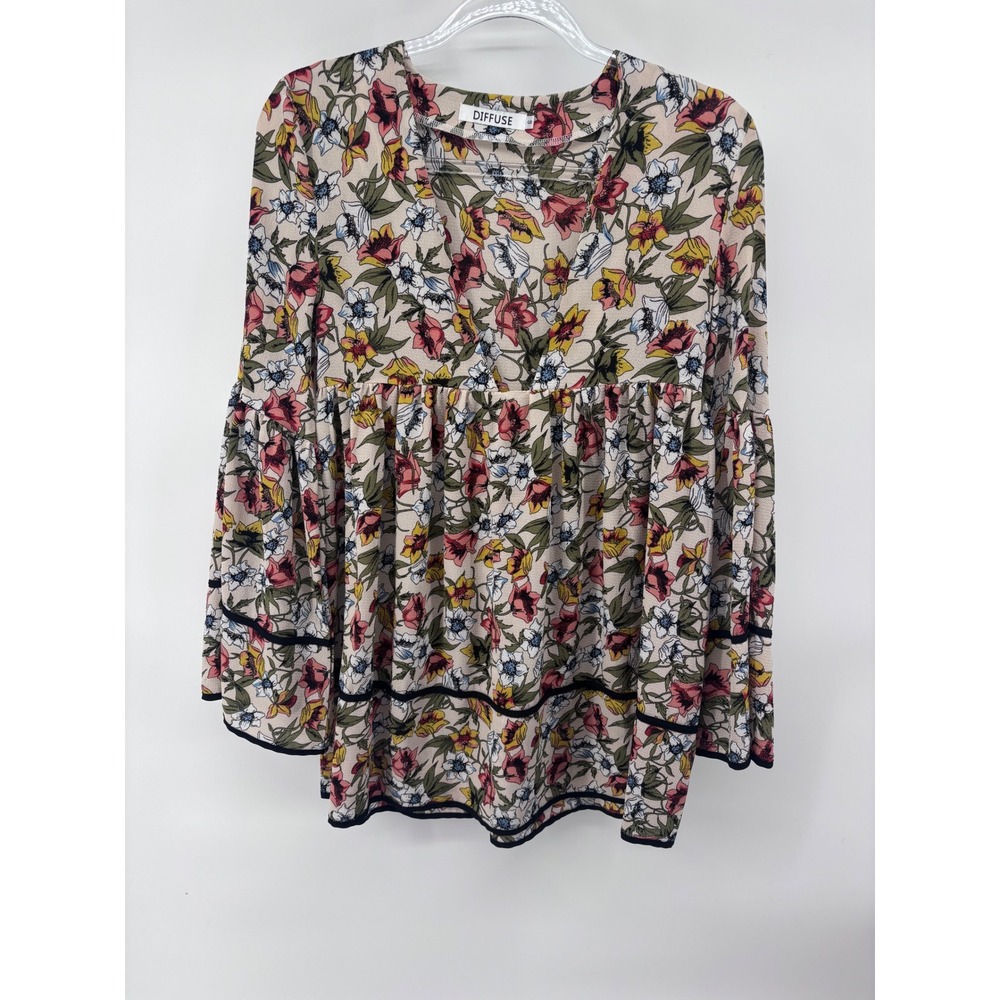 Diffuse Floral Print Long Sleeve Blouse Top - Bohemian Style‎